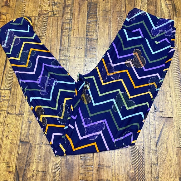 LuLaRoe Disney Mickey Mouse Purple Stripes Leggings - Picture 1 of 10